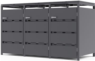 Vente-unique Afvalcontainerberging van gegalvaniseerd staal antracietgrijs - 0,6 mm - 3 afvalbakken van 240L - L200 x D80 x H116 cm - LOKAFA