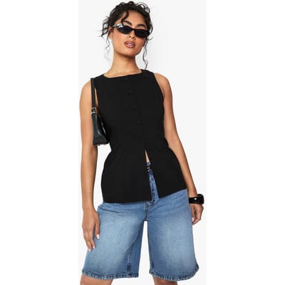 boohoo Dames Bengaline Button Through Longline Weste | Black | Maat: 6