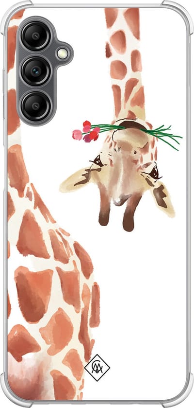 Casimoda® hoesje - Geschikt voor Samsung Galaxy A14 5G - Giraffe - Shockproof case - Extra sterk - TPU/polycarbonaat - Bruin/beige, Transparant