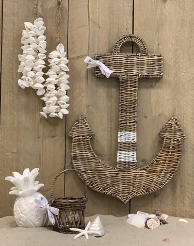 Anker - Reddingsboei - Living - Beach - Decoratie - Rattan - Strand - Wanddecoratie - Beach living - Ibiza Style - 50cm - Rieten Anker