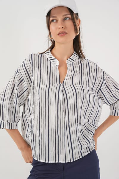 Gestreepte V-hals Blouse