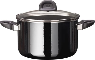 Grote Kookpan met Glazen Deksel, 24 cm, Inductie, 6,4 L, Keramiek Zwart