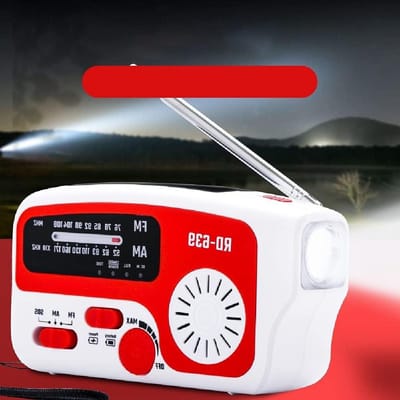 Noodradio - Zaklamp radio - Kamperen en reizen - Dynamo en zonne-energie - 14.8 x 7.9 cm - Zwart