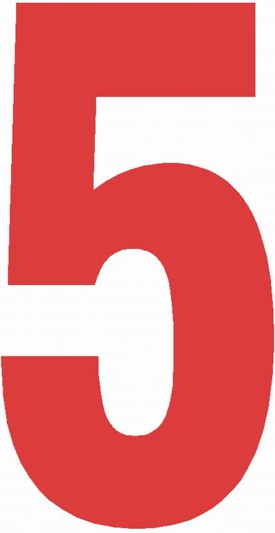 Cijfersticker nr. 5 ROOD 10x5cm plakcijfer huisnummersticker containersticker magazijn sticker buiten en binnen