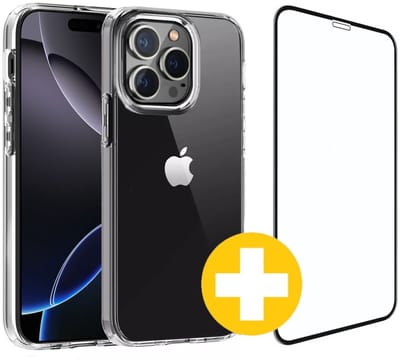 Hoesje en Screenprotector Combi Geschikt Voor iPhone 16 Pro - Transparant Hoesje + Premium Screenprotector