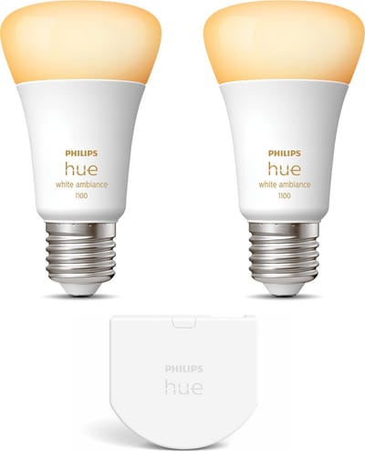 Philips Hue Uitbreidingspakket - E27 - met 2 Standaard Lampen - Warm tot Koelwit Licht - Incl. 1 Hue Wall Switch - Hue White Ambiance