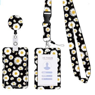 Travel Cords - Pashouder Set Madeliefjes - 4-delig - badgehouder - pashouder - keycord - telefooncord - passen, sleutels en telefoon - liftpas