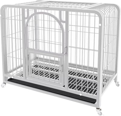 Metalen hondenkrat - Hondenkooi kennel - Veilig verblijf - Afsluitbare wielen - 110 cm - Wit