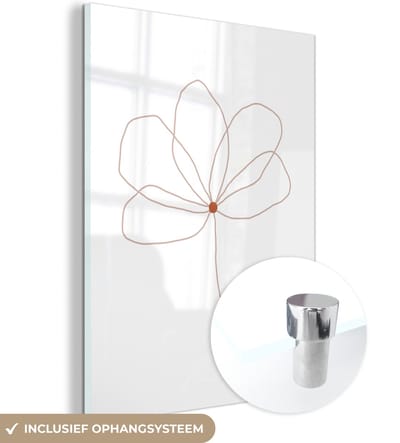 MuchoWow® Glasschilderij 120x160 cm - Schilderij acrylglas - Bloem - Line art - Natuur - Foto op glas - Schilderijen