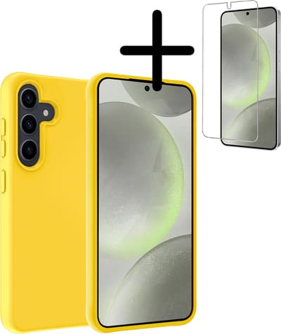 Hoesje Met Screenprotector - Geschikt voor Samsung Galaxy S24 - Sterk & Shockproof - Back Cover - Siliconen Case - Telefoon Hoes - Geel