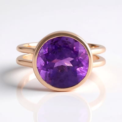 Cavill - Zilveren ring met Marokkaanse amethist 4,95 ct - 925 sterling zilver roségoud verguld - ronde amethist 12 mm - bezel zetting elegant design