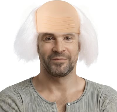 Realistische kale pet voor volwassenen, perfect voor Halloween, cosplay, carnaval en fantasiekostuums, met gekamde pruik voor een grappige look