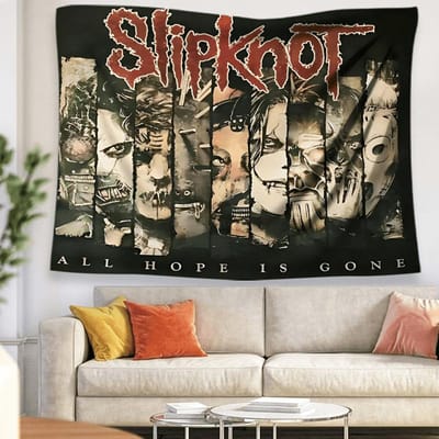 1 Stuk Slipknot  All Hope Is Gone  Band Print Wandkleed, 2D Polyester Wanddecoratie, Heavy Metal Muziek Decor Wandkleed, Cadeau Voor Rock 40X60cm gray