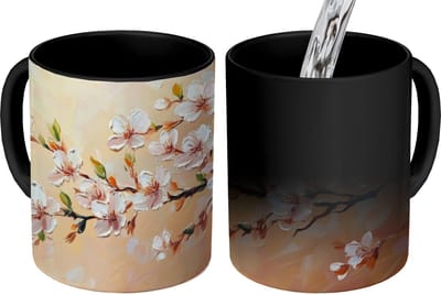 Magische Mok - Foto op Warmte Mokken - Koffiemok - Bloesemtakken - Schilderachtig - Roze - Magic Mok - Beker - 350 ML - Theemok