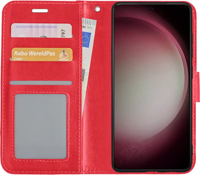 Hoesje - Met Pasjeshouder - Geschikt voor Samsung Galaxy S23 - Luxe Bookcase Portemonee - Flip Case - Kunstleer Book Case - Flipcase - Book Cover - Walletcase - Portemonneehoes - Rood