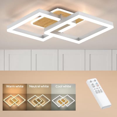 ANTENLICHT LED Plafonniére - Plafondlamp Wit - Met verlichting - LED 32W - 3000K-6500K - 3.300LM - Dimbaar - Met Houtstructuur - Met Afstandsbediening