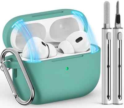 Silicone Beschermcase voor AirPods Pro met Magnetische Deksel, Sleutelhanger en Reinigingspen - Groene Kleur voor 1e en 2e Generatie