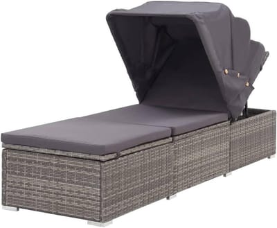 Poly rotan ligstoel - Verstelbare relaxstoel - Buiten ontspannen - Met zonnescherm - 195 x 60 cm - Grijs