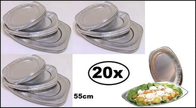 20x Schaal aluminium ovaal 55cm - catering schalen BBQ festival snacks restaurant eten hapjes