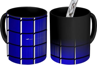 Magische Mok - Foto op Warmte Mokken - Koffiemok - Vliegtuig - Ruiten - Blauw - Rechthoekig - Magic Mok - Beker - 350 ML - Theemok