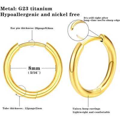 G23 Titanium Kleine Huggie Oorbellen met Scharnierende Hoepel, Hypoallergeen, Lichtgewicht, Oorbel met Kraakbeenpiercing, 20G, Oorbellen voor Dames en Meisjes beige