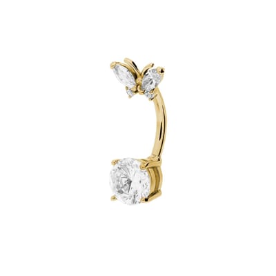 Lucardi - Dames Stalen goldplated navelpiercing met zirkonia - Piercing - Staal - Goudkleurig
