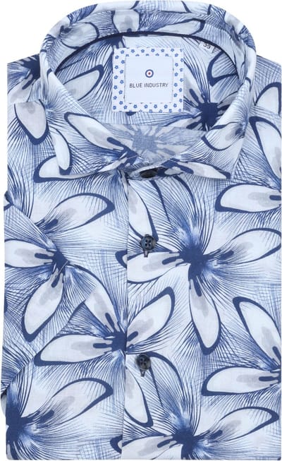Blue Industry Short Sleeve Overhemd Linnen Print Blauw - Maat 40 - Heren - Overhemden Casual