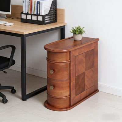 REDOM - Bijzettafel - 2 lades - Boogvormig rechthoekig ontwerp - Volledig gemonteerd - Woonkamer of slaapkamer - Hout - Walnoot - 60 x 27 x 60 cm