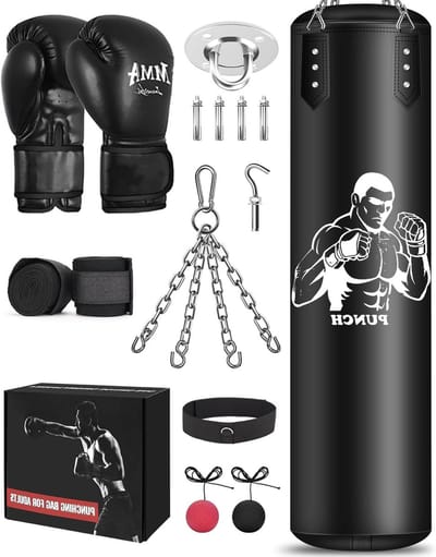 Complete Hangset voor Bokszak met Volledige Accessoires - Microfiber Leren Zware Bokszak voor Kickboksen, MMA en Fitness Training