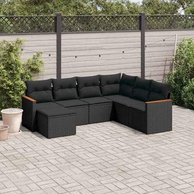 vidaXL - 7-delige - Loungeset - met - kussens - poly - rattan - zwart