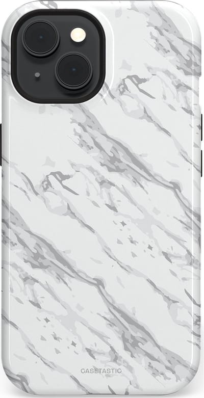 Casetastic hoesje geschikt voor Apple iPhone 15 - MagSafe - Dubbellaagse bescherming - Arctisch Marmer - Fashion Case - Wit Lichtgrijs