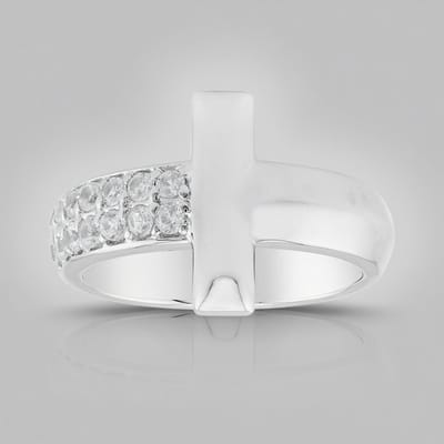 Cavill - Zilveren Damesring - 925 Sterling Zilver met Platina Coating - 14 Rond Geslepen Zirkonen 0,466 ct - Modieus & Breed