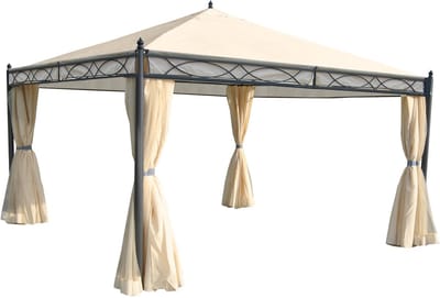 Pergola Cadiz, tuinpaviljoen, stevig 7cm frame met zijwand + muggengaas ~ crème 4x4m