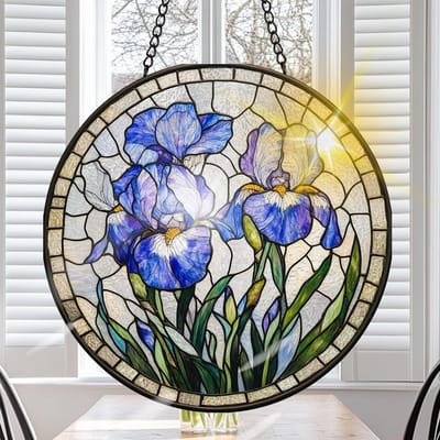 Paarse Bloemen Zonvanger van Gekleurd Glas voor Raamdecoratie, Handgemaakt Ornament voor Tuin en Thuis, Perfect als Kerst- of Verjaardagscadeau (20cm)