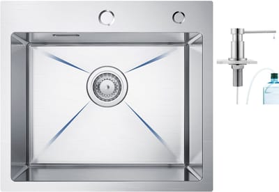 CECIPA max Spoelbak voor keuken 50x45CM - Enkele Spoelbak Met Zeepdispenser - Spoelbak Keuken RVS - Spoelbak Met Kraangat - Voor 50 cm Kast