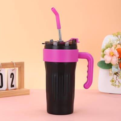 Nouvelle tasse à poignée de grande capacité, tasse isotherme en acier inoxydable, haut niveau d'apparence avec paille, tasse à glace Bully, tasse de voiture simple 860ml