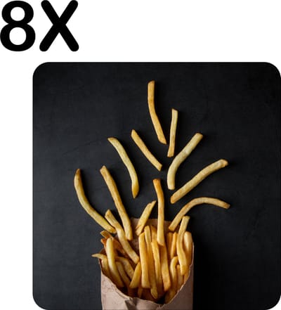 Luxe Placemat - Frietjes op een Donkere Ondergrond - Set van 8 Placemats - 50x50 cm - 2 mm dik Vinyl - Anti Slip - Afneembaar