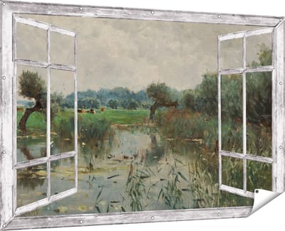 Gards Tuinposter Doorkijk In de Uiterwaarden van de IJssel - Willem Roelofs - 180x120 cm - Tuindoek - Tuindecoratie - Wanddecoratie buiten - Tuinschilderij