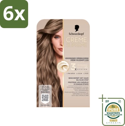 Schwarzkopf - Haarkleuring - Creme Supreme 7-16 - Cool Donker Asblond - 245g - Voordeelverpakking - 6 stuks - Grijsdekking - Koele blondtint