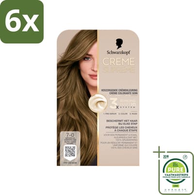 Schwarzkopf - Haarkleuring - Creme Supreme 7-0 - Natuurlijk Donkerblond - 245g - Voordeelverpakking - 6 stuks - Permanente haarkleur - Haarkleur donkerblond