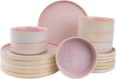 Palmer - Serviesset - Coco - 6 persoons - Roze - Porselein - Bordenset - 18-delig