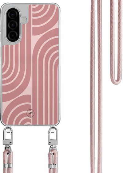 Hoesje met koord geschikt voor Samsung Galaxy A56 - Blush shapes - Inclusief Rosegoud koord - Crossbody beschermhoes - Transparant, Roze - Mooie Telefoonhoesjes
