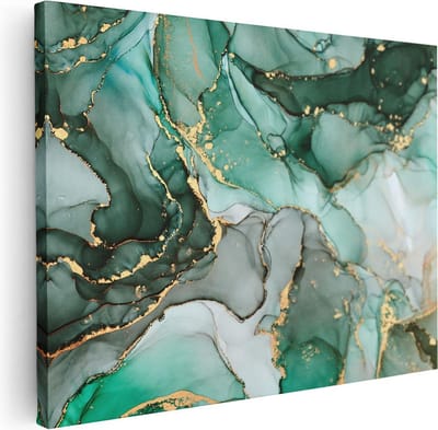 Artaza Canvas Schilderij Marmer Groen - 40x30 cm - Klein - Muurdecoratie Abstract - Wanddecoratie Goud - Kamer Accessoires