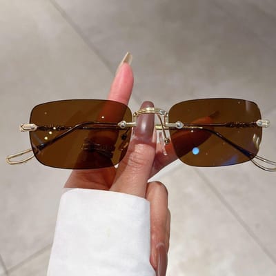Randloze Metalen Rechthoekige Zonnebril Mannen Vrouwen Mode Vintage Tinten Trendy Oceaan Lenzen UV400 Brillen gray