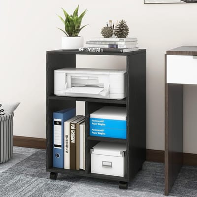 Verrijdbare Archiefkast met Wieltjes en 4 Verstelbare Planken voor Documenten en Printer