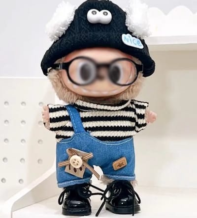 Without Lemon - Schattig Monstertje Poppenkleding Setje - Muts, Bril, kleding en Schoenen - Geschikt voor Labubu-pop - Geen pop inbegrepen -Zwart
