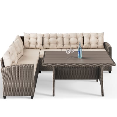 Casaria Polyrottan Loungeset – 6 Personen met WPC Tafel – Crème