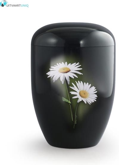 Eco urn zwart margrietjes - bio (biologisch afbreekbaar)