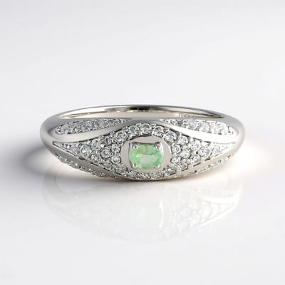 Cavill - Ovale Alexandriet 0,101 ct Ring - 925 Sterling Zilver - Platina Verguld - Elegante Zirkonia Accenten - Fijne Dames Sieraden