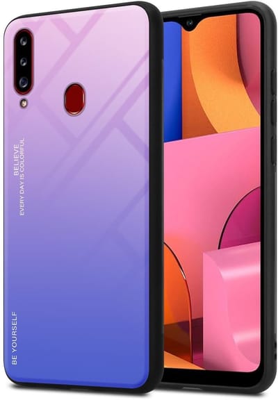Cadorabo Hoesje geschikt voor Samsung Galaxy A20s in ROZE - BLAUW - Tweekleurige beschermhoes van TPU-silicone Case Cover en achterzijde van gehard glas